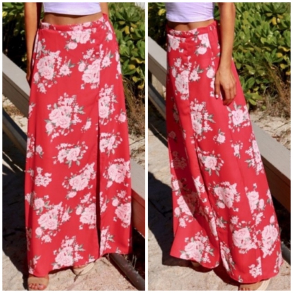 ☀️RED FLORAL MAXI SKIRT - Picture 3 of 10